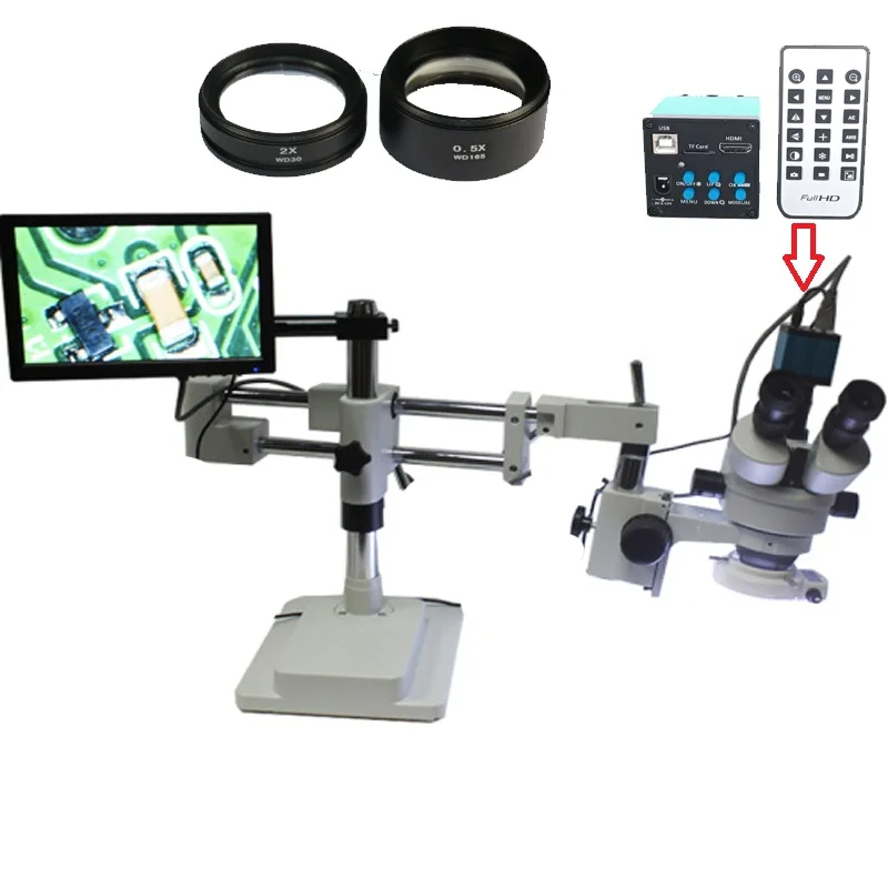 3.5X-90X двойной бум стерео тринокулярный микроскоп 16MP HDMI USB Microscopio камера 144 светодио дный светодиодный объектив 10,1 дюймов ips мониторы