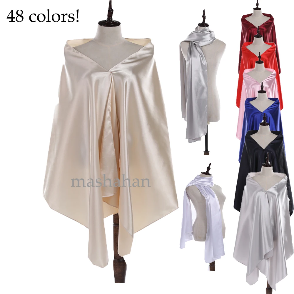 48 Colors !Satin Bridal Wedding Capes Wraps Shrugs Women's Formal