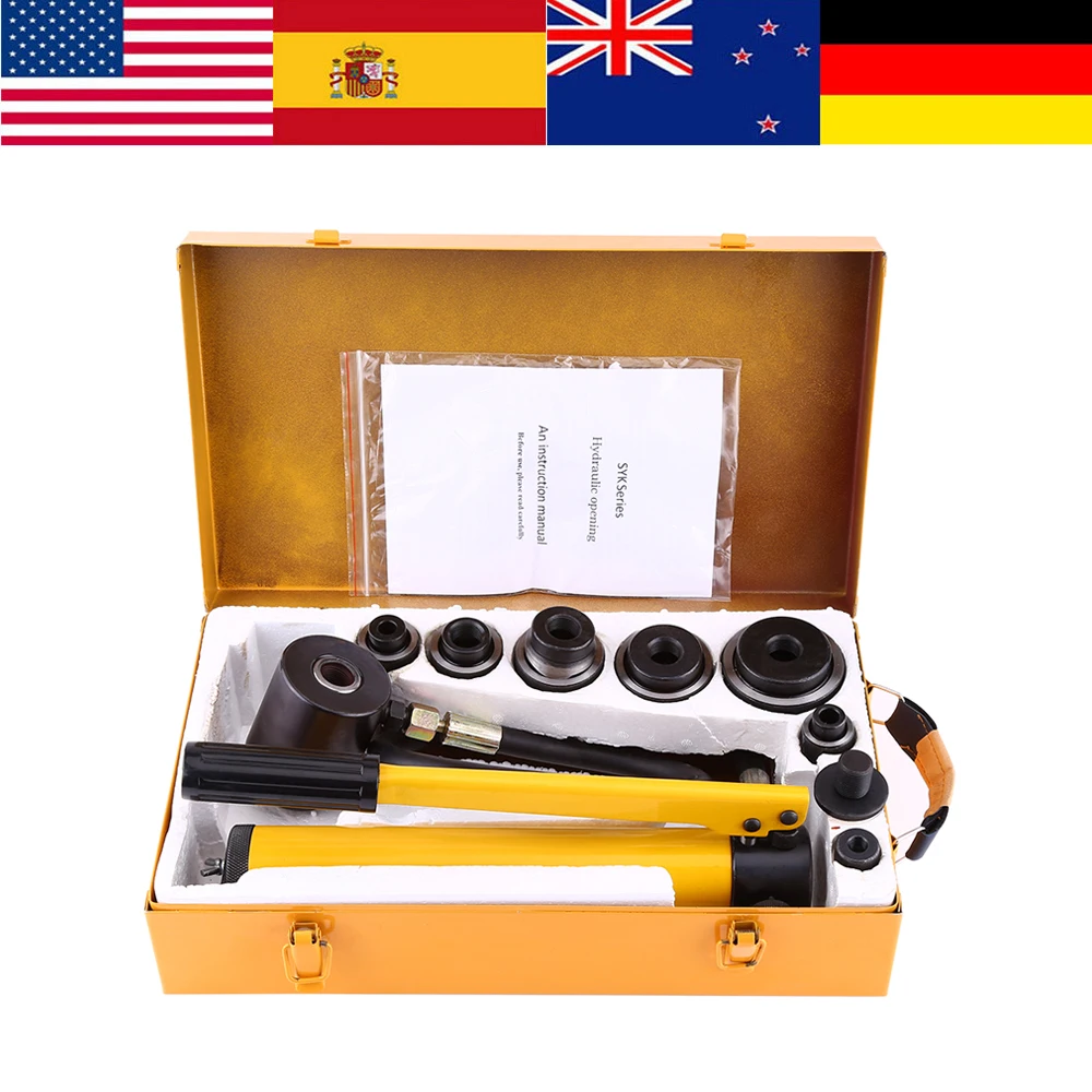 

WALFRONT Hole Punch Tools Kit Manual Hydraulic Punch Driver Metalworking Sheet Metal Punch Hand Tools Set with 6 Dies