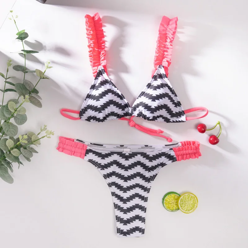 Miyouj Lovely Ruffle Bikini Floral Lace Sexy Bandage Swimsuit String Swimwear Push Up Biquini Feminino Bathing Suit Bikini Set