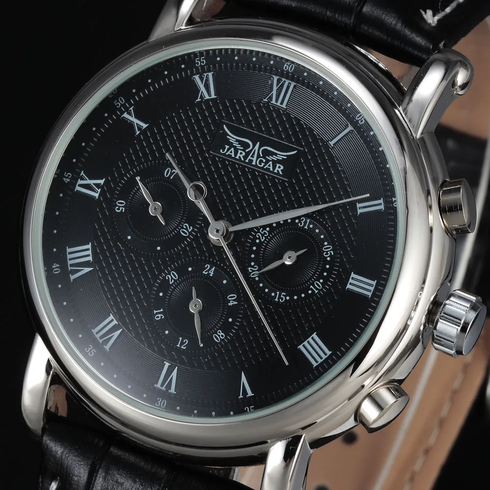 2016 new Luxury brand JARAGAR automatic mechanical self wind 24 hour week date solid roman index