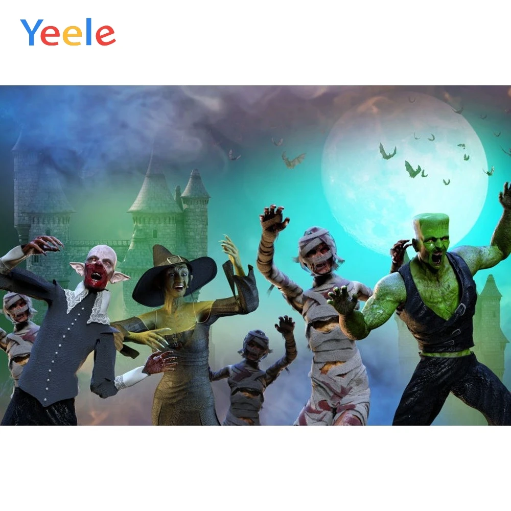 

Yeele Vinyl Zombie Castle Bat Children Happy Halloween Party Photography Background Night Photocall Backdrop Photo Studio