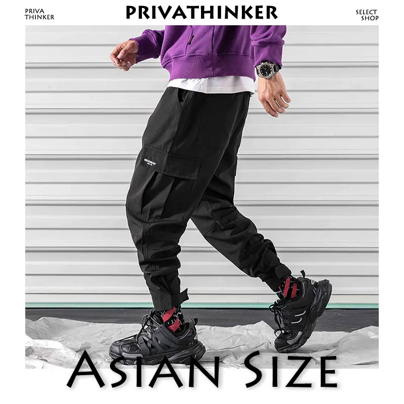 Privathinker, брюки-карго с карманами, Мужская одежда,, Мужская Уличная одежда, шаровары, мужские хип-хоп штаны для бега, корейские модные брюки - Цвет: Black(Asian Size)