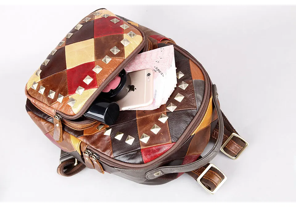 Cobbler Legend, брендовый женский рюкзак, женские рюкзаки из натуральной кожи для девочек, маленький рюкзак, школьный рюкзак с заклепками, разноцветный, для путешествий
