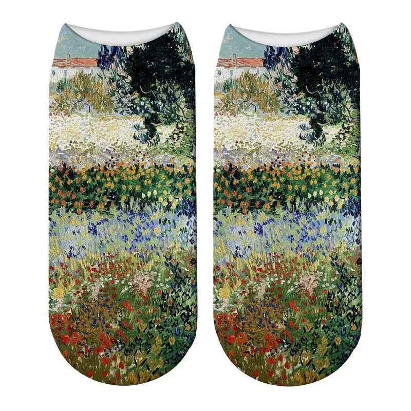 SexeMara/Новинка, женские носки с 3D принтом, женские художественные носки Ван Гога, классические забавные носки унисекс с подсолнухами и масляной росписью - Цвет: Style7