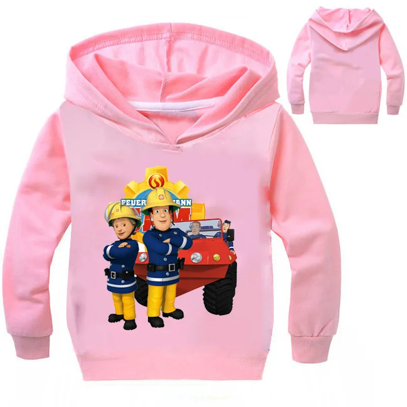 Одежда для мальчиков и девочек с рисунками из мультфильма «Пожарный Сэм» Детский свитер с капюшоном костюм с пуловером Демисезонный футболка с длинными рукавами, одежда для детей Nova, Повседневное одежда