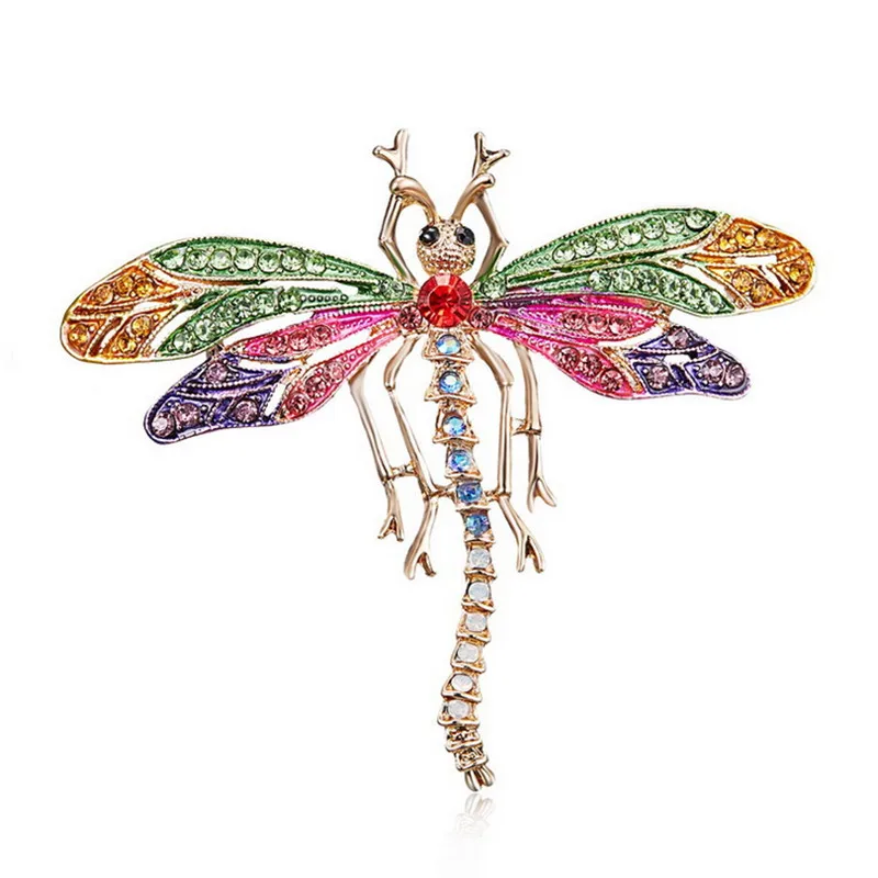

Color Rhinestone Crystal Dragonfly Brooches For Women Large Cute Insect Brooch Jewelry Enamel Pin Fashion Dress Coat Accessories