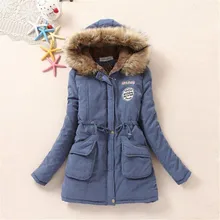 Women jacket parka casual long sleeve slim medium long thick warm winter coat with hood faux