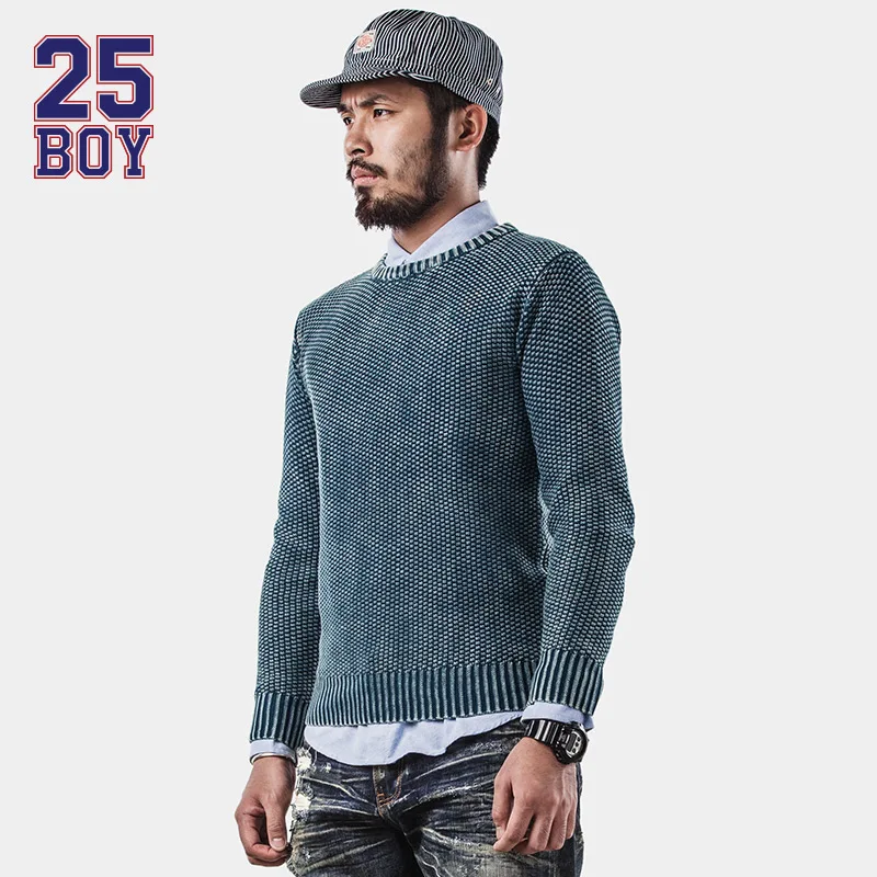 25BOY HE75DENIM Heavy Wash Sweater Trendy Retro Streetwear