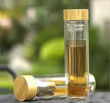 2016 neue hohen bor-silizium doppelschicht bambus abdeckung glas tasse wasser flasche geschenke cup mit tee trichter dicke wärme isolierung