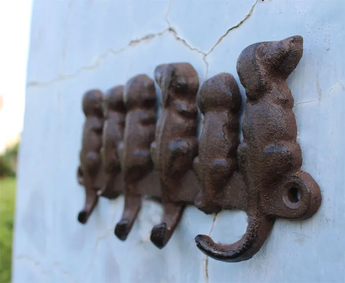 Чугунный стеллаж монтируемый на стену 6 собак, вешалка для ключей с 4 крючками, вешалка для животных, украшение для дома, сада, подвесной органайзер, коричневый