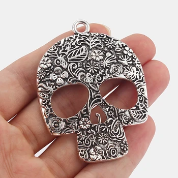 

4PCS Tibetan Large Tone Open Skull Halloween Charms Skeleton Pendants for Necklace Findings Jewellry