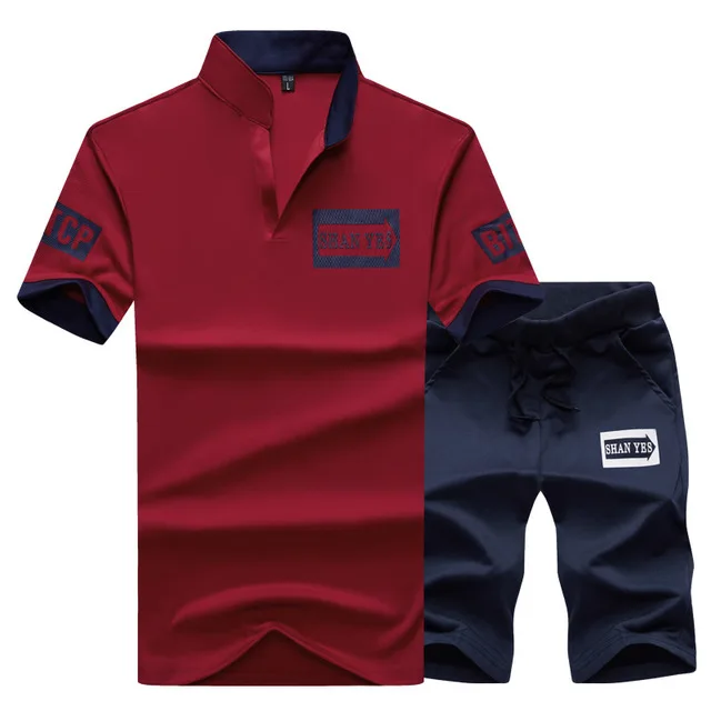 

Men's Slim Fit Set 2019 Summer Casual Solid Tracksuits Men's Stand Collar Short Sets 2PC T-shirts + Shorts Men Sportswear Sports