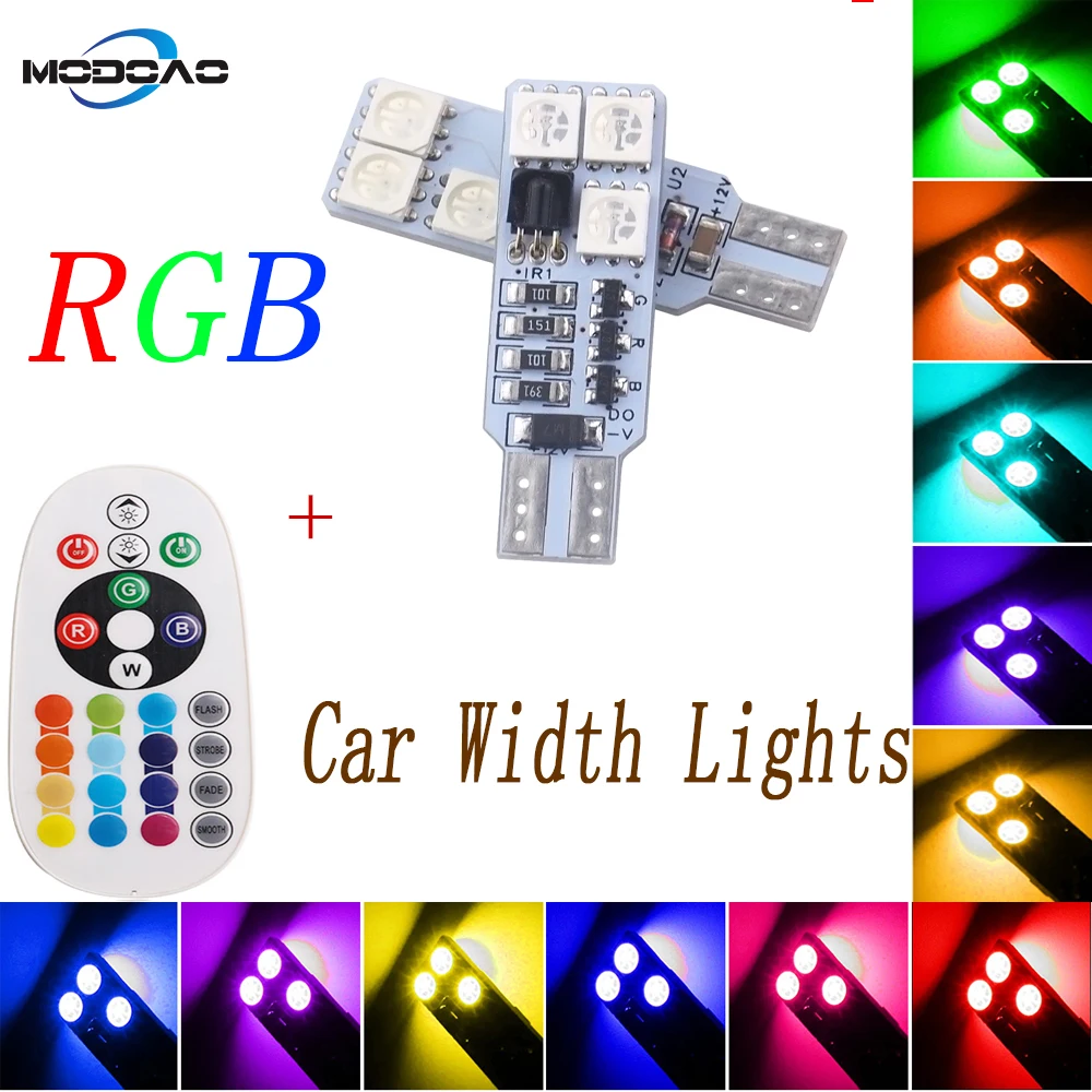 

T10 5050-6SMD Car Lights RGB Wedge Side Light Width Multicolored Bulbs Car Interior Lights with Remote Control