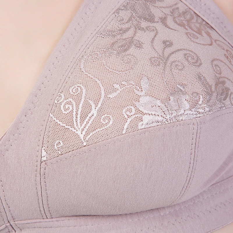 Xiushiren Cotton Everyday Wireless Full-Coverage Leisure Bras Embroidery Bra Top Women Lace Underwear Plus Size Bralette 38D-48E
