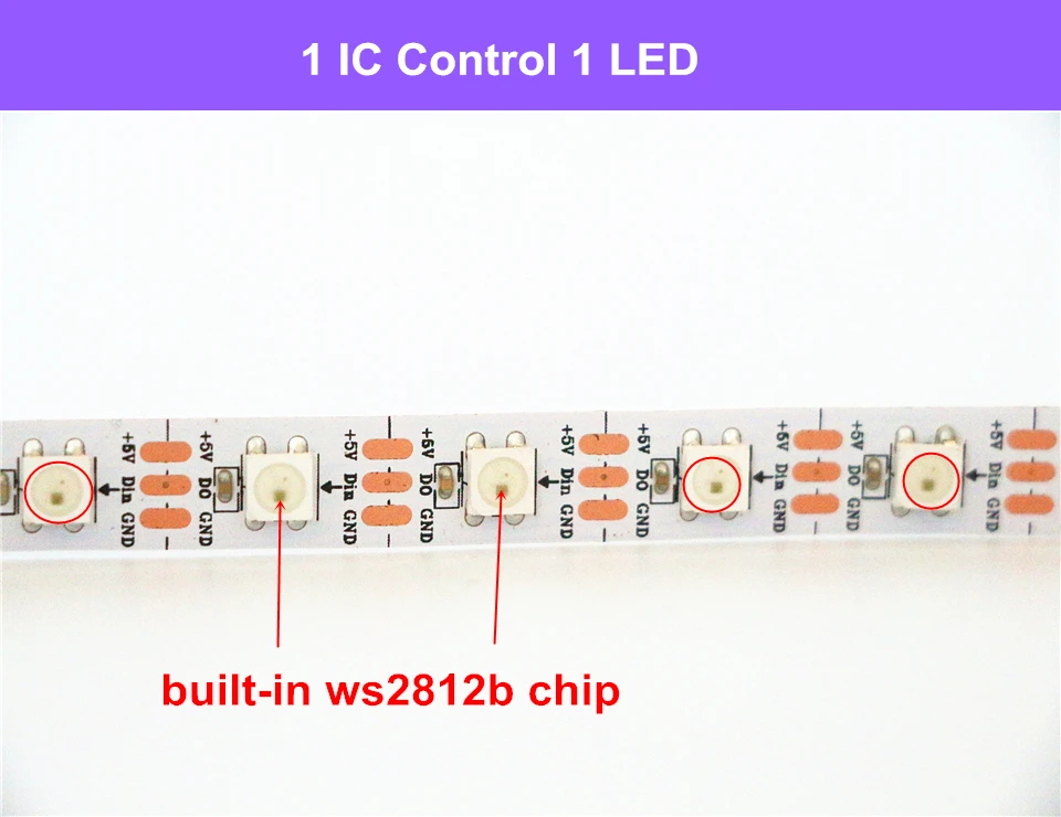 WS2812B полный Цвет светодиодные полосы пикселей DC 5 В 0.5 м 1 м 2 м 3 м 4 м 5 м белый/черный печатной платы 30/60/144 светодиодов/M IP30/ip65/IP67