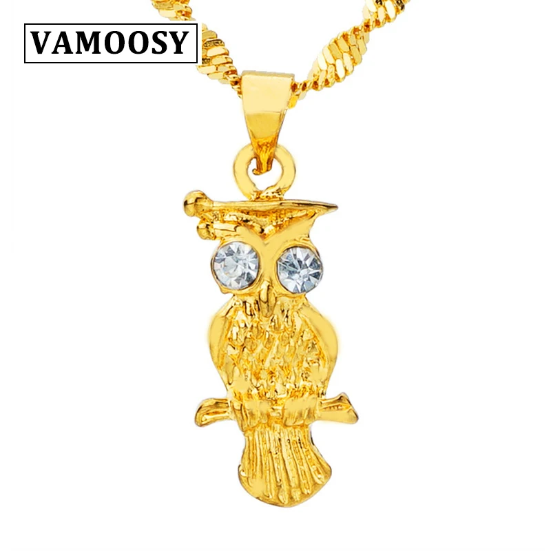 VAMOOSY новый модный винтажный кулон в виде совы из 24 каратного золота с блестящим