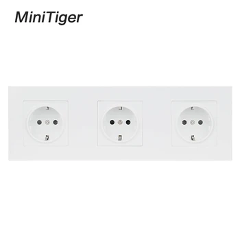 

Minitiger White Wall PC Panel 3 Way Power Socket Plug Grounded, 16A EU Standard Electrical Triple Outlet 258mm * 86mm