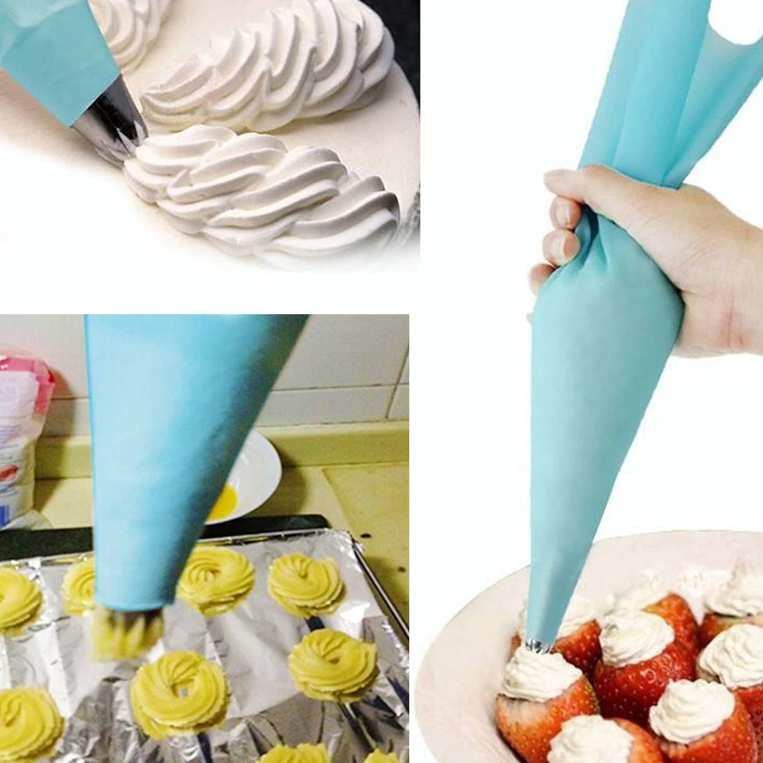 4pcs/Set DIY Decor Reusable Cupcake Sugarcraft Silicone Cake Decorative Icing Piping Bags Cream Pastry Bag 