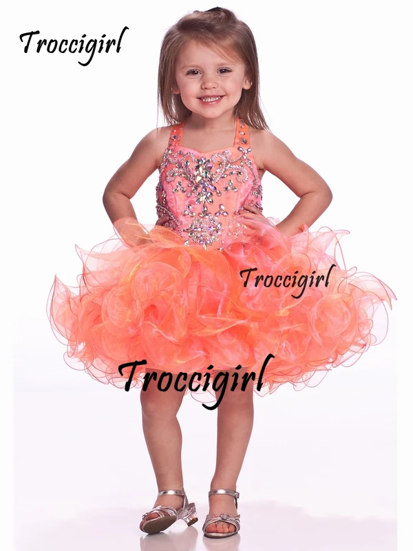 95 (1) Unique Fashion Ball Gown Flower Girl Dresses With V-Bodice Jeweled Short Pageant Dress For Girls  Zipper