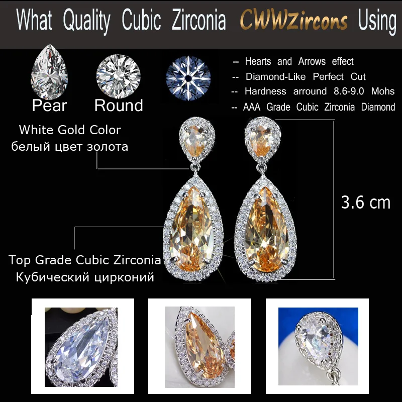 CWWZircons 7 цветов Классический дизайн капли воды серебряный цвет шампанского золото кристалл Женские Висячие серьги с камнями CZ CZ078