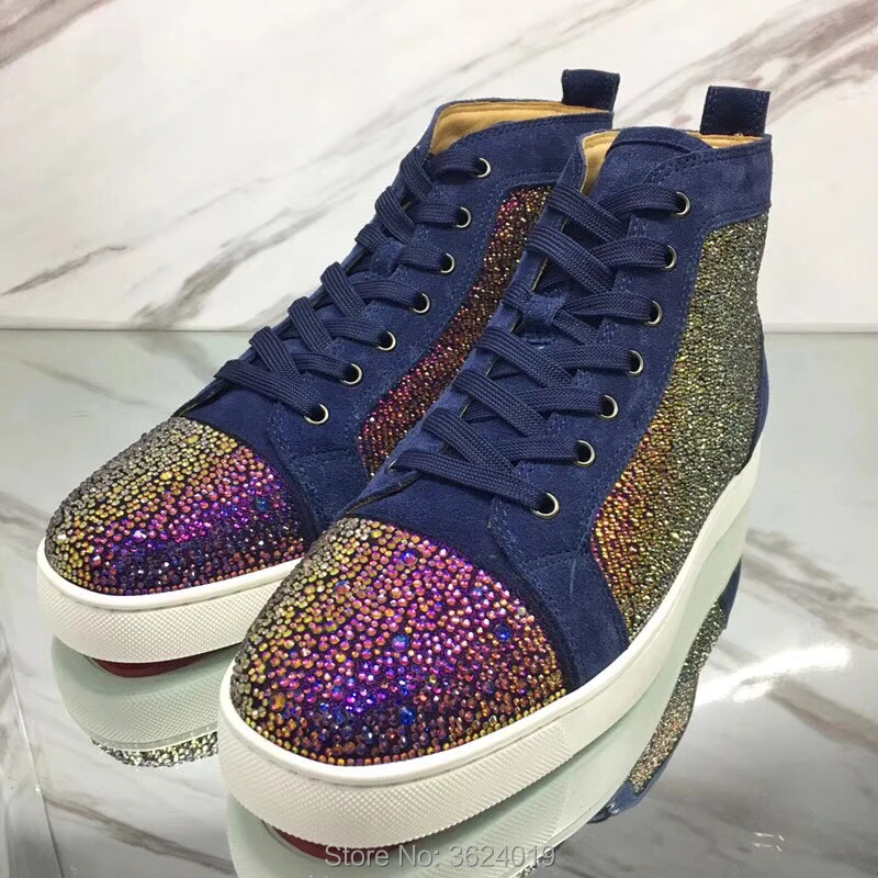 Diamant Cl De En Bleu Extérieure Andgz 2018 Mocassins Rouge Strass Cuir Chaussures Femme Lacets Cut Plat Fond À High Cristaux Swarovski xqSwff8