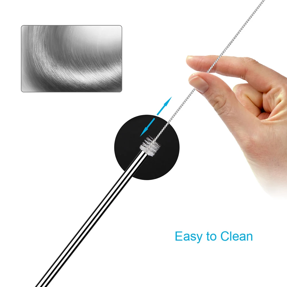 Food Grade Stainless Steel Metal Reusable Drinking Straws Set for Cocktail Latte Iced Tea with 2 Cleaning Brushes