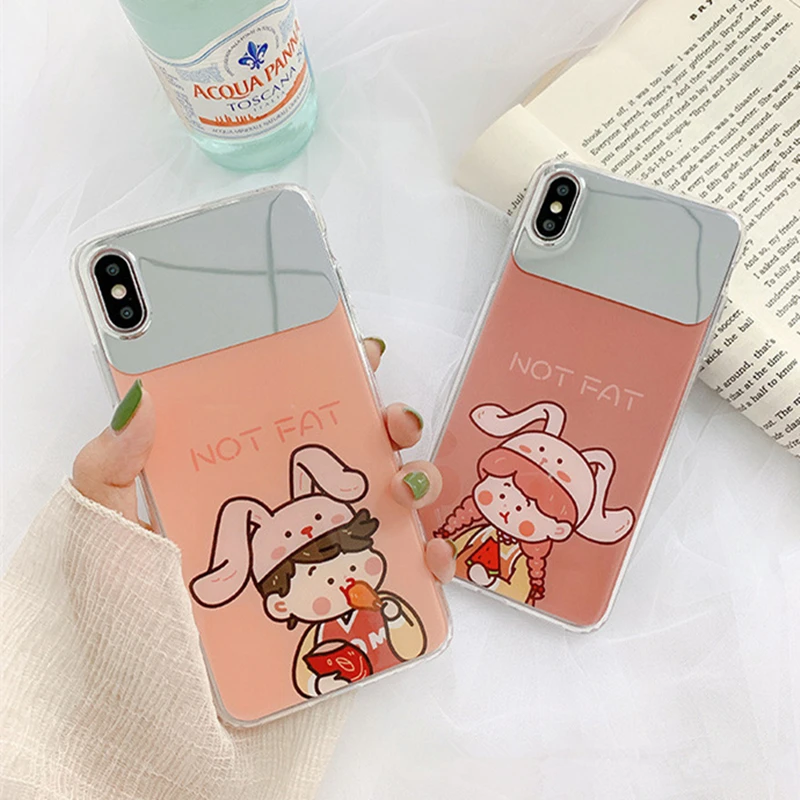 

BONVAN For iPhone X XR XS Max Case soft Cartoon boy girl mirror Protection Back Funda For iPhone 6 6s 7 8 Plus Phone Cover Coque