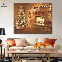 DIY картина по номерам рождественской елки в передней части камин фигурные рисунки по номерам с комплекты 40x50 защелка