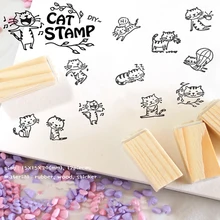 LeadingStar 12PCS Mini Cute Cartoon Sticker Little Cat Rubber Stamp Seal Box Kit for DIY Encorage