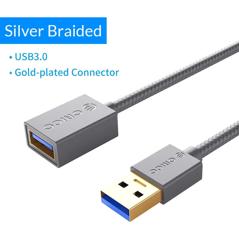 ORICO USB3.0 2,0 кабель-удлинитель USB мама-папа кабель-удлинитель для смарт-устройств 0,5 м/1,0 м/1,5 м/2,0 м/3,0 м/м - Цвет: U3-MAA02-SV