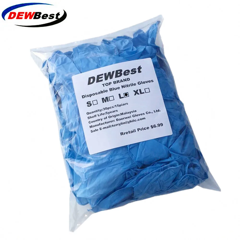 DEWBest Одноразовые Синие черные перчатки, промышленные и медицинские нитриловые перчатки для осмотра, нитриловые перчатки для контакта с продуктами питания - Цвет: Nitrile Gloves
