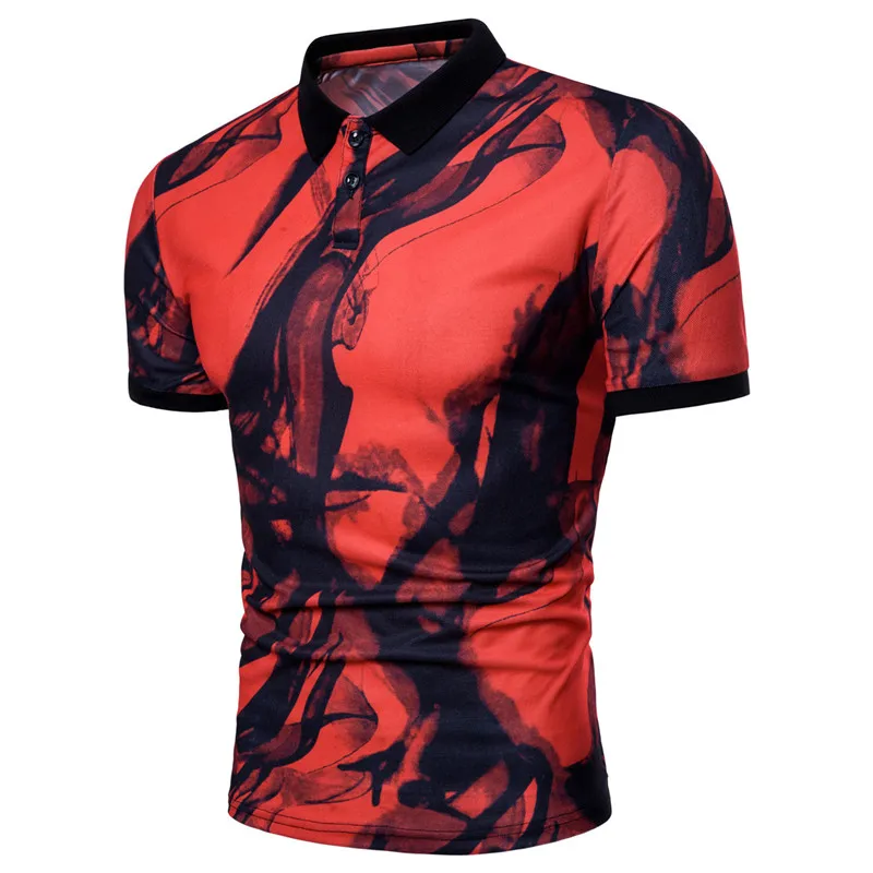 

Fashion Brand Male Polo Shirt Printing ink smoke Short-Sleeve Slim Fit Shirt Summer Men Polo Shirts breathable Casual Polo Homme
