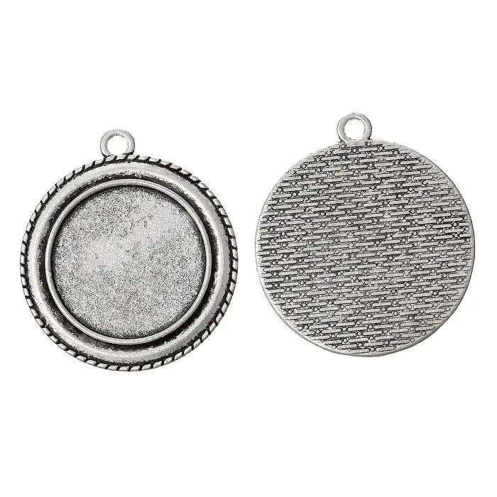 

new Charm Pendants Round Antique Silver Cabochon Setting(Fit 25mm Dia)Nickel Free 4cm x 3.5cm,20PCs