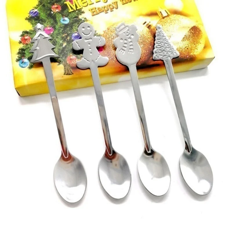 

4pcs/set Christmas Coffee Spoons Stainless Steel Coffee Spoon For Kid Drinking Tea Spoon Christmas Tableware Kitchen Dining Sets