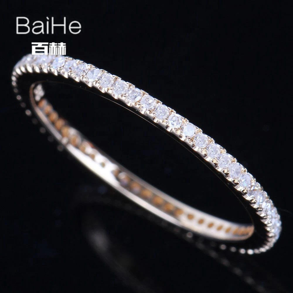 BAIHE Solid 14 K желтое золото(AU585) 0.29CT сертифицированные H/SI круглые натуральные бриллианты свадебные женские модные ювелирные изделия кольцо