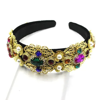 

Luxury Baroque Headband Gold Crown Tiaras Wide Hairband Crystal Hairpin Bridal Pearl Flower Women Hair Jewelry Wedding Headdress