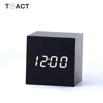 

Wood Clock Retro Sound Control Electronic Clock Hd LED Display Digital Clocks Lazy Alarm Support Night Light Gift
