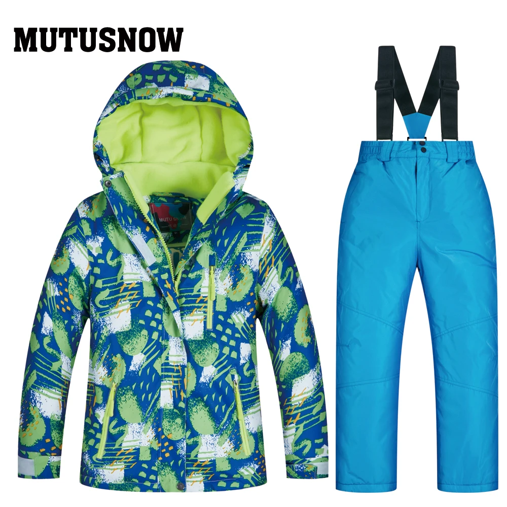 Детский зимний костюм для мальчиков и девочек; одежда для сноубординга; ветрозащитная водонепроницаемая верхняя одежда; детская Лыжная куртка+ штаны на подтяжках