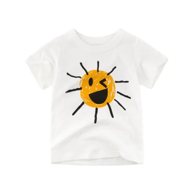

Children's summer 2019 white printed short-sleeved T-shirt for boys and girls pure cotton baby half-sleeve Leisure F0417wy01