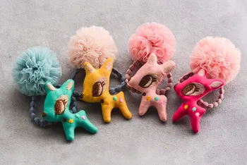 

Boutique 20pcs Fashion Cute Deer Gauze Pom Pom Hair Ties Solid Animal Elastic Hair Bands Princess Headwear Hair Accessories