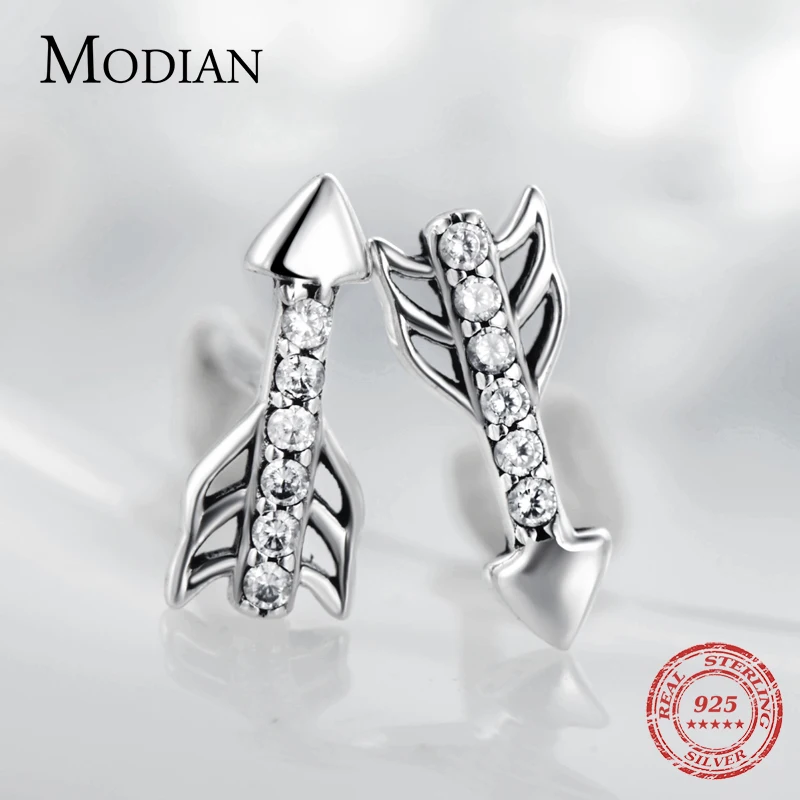 Modian новая распродажа Настоящее серебро 925 проба крошечные милые серьги-гвоздики в форме стрелы Модные прозрачные CZ для женщин изысканное Серебряное украшение