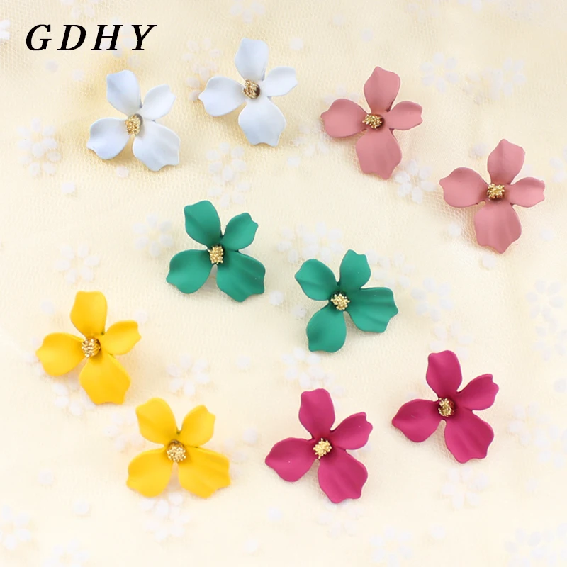 GDHY New Korean Charm Flower Earrings for Women 5 Color Big Summer Style Beach Party earring Brincos Bijoux Jewelry Boho | Украшения и