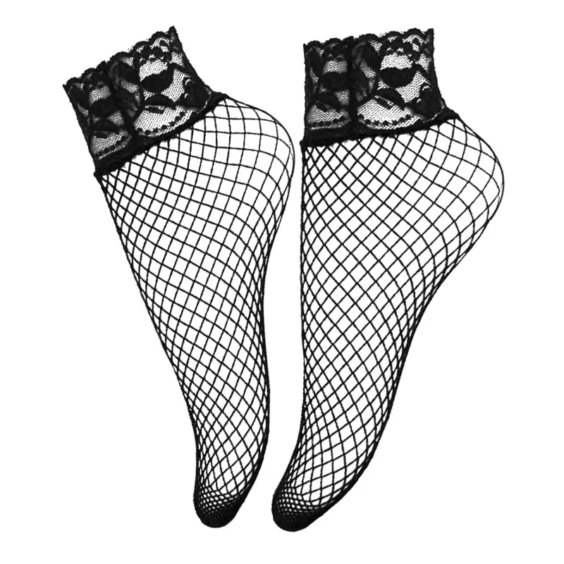 

Sexy Lace Mesh Fishnet Socks Women Black Hollow Out Short Ankle Socks Summer Frilly Womens Nylon Transparent Sock Sokken Vrouwen