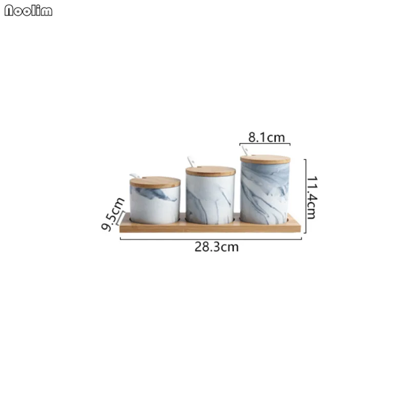 Скандинавские мраморные керамические травы инструменты для пряностей контейнеры для приправ соль сахар чай банки с крышкой с деревянным лотком набор кухонных принадлежностей - Цвет: Gray-B