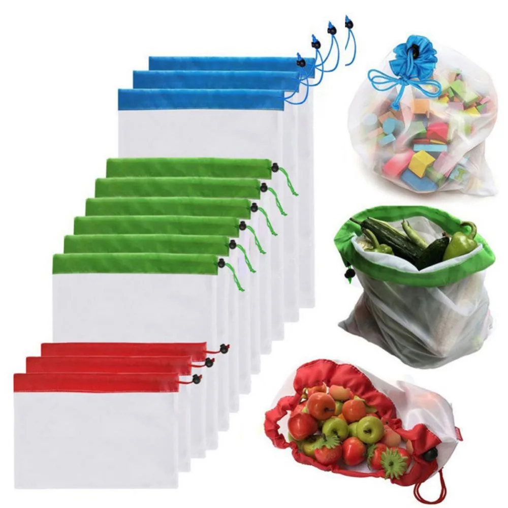 

5Pcs Reusable Produce Sacks Bags Grocery Fruit Vegetable Food Mesh Storage Pouch Drawstring Factory Wholesale