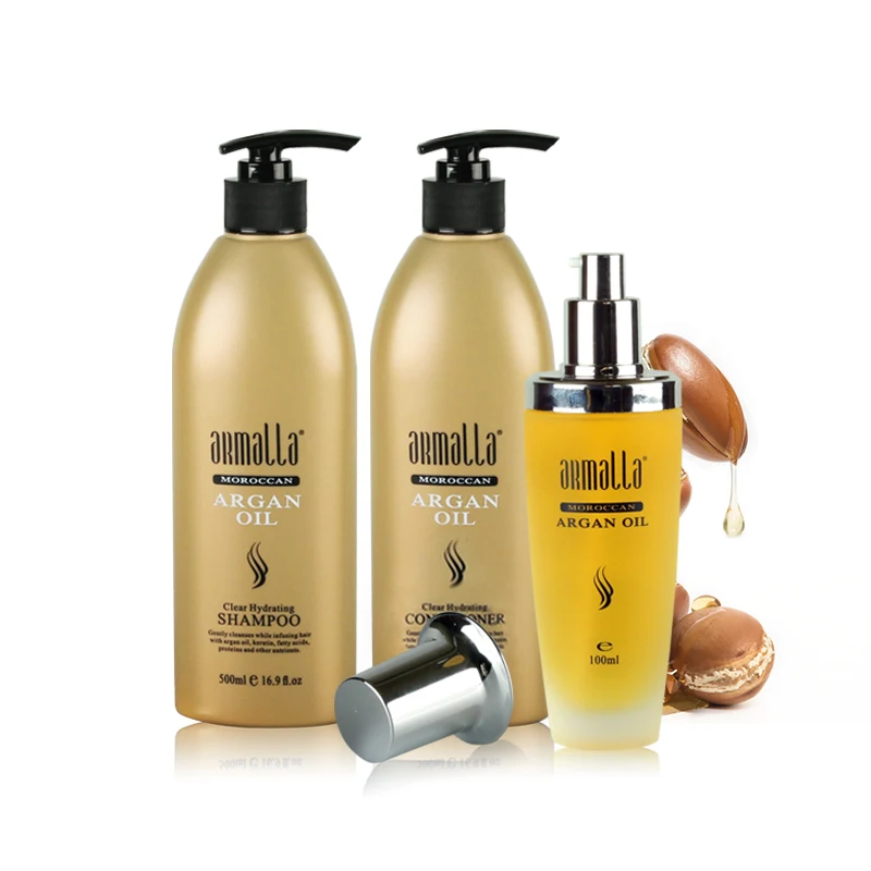 New Products Best Selling 3pcs Armalla Moroccan 500ml Shampoo+500ml Conditioner+100ml Argan Oil Dry Hair Care Products Set