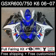 Корпус для SUZUKI GSX R750 GSXR 600 750 GSX-R600 2006 2007 28HC. 19 GSXR600 GSXR-750 06 07 K6 синий белый ярко GSXR750 06 07 обтекатели
