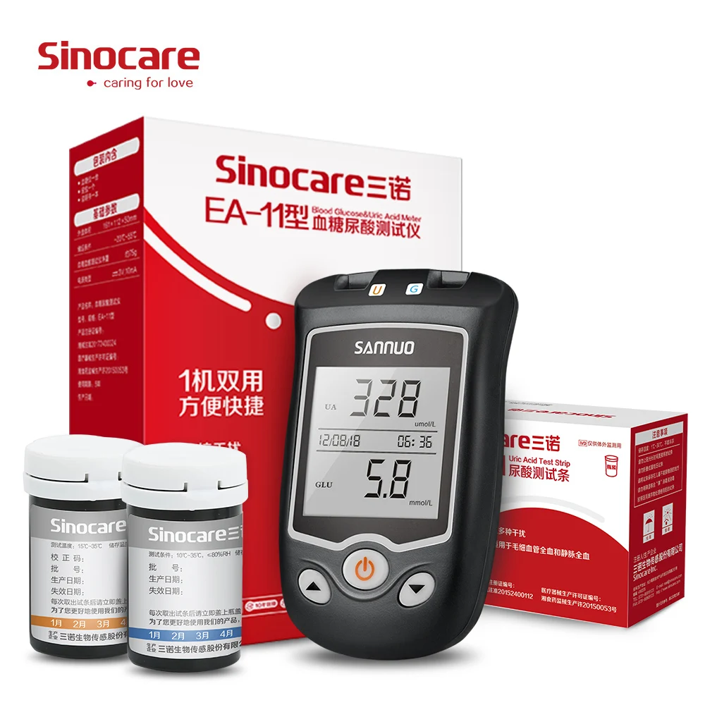 Sinocare EA-11 мочевой кислоты и глюкозы в крови тест ing Meter Kit mmol/L и 50 тест-полоски для глюкозы 30 полоски для мочевой кислоты тест на диабет er