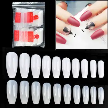 

600pcs/pack Natural /White Acrylic Full Fake Nail Tips Ballerina French Artificial False Nails Manicure Salon DIY Nail Art Tools